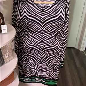 Michael Kors Black and White Zebra Print Dress with Green Accents